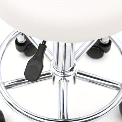 Adjustable Salon Stool with Backrest — 360-Degree Swivel, Height Adjustable, Professional Saddle & Round Style for Salon, Spa, Barber, Kitchen, Bistro, Black & White
