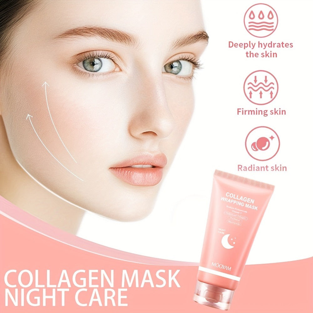 2pcs/3pcs Collagen Night Mask with Brush - Elasticity and Moisturizing Care, Contains Hydrolyzed Collagen, Niacinamide, Sodium Hyaluronate and Vitamin C - Korean Skincare Product Formulas, 2. 71oz