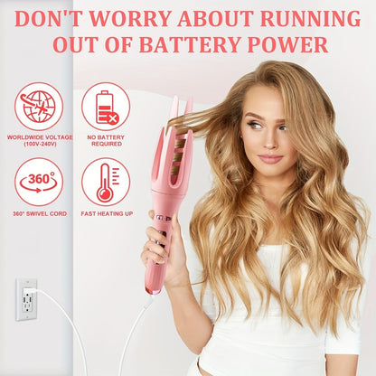 Automatic Curling Iron 32mm with 4 Temperature Settings, Essential Oil Coating & Anti-Scald Protection — Moisturizing Hair Care Technology, Purple, Includes Hairpins and Comb