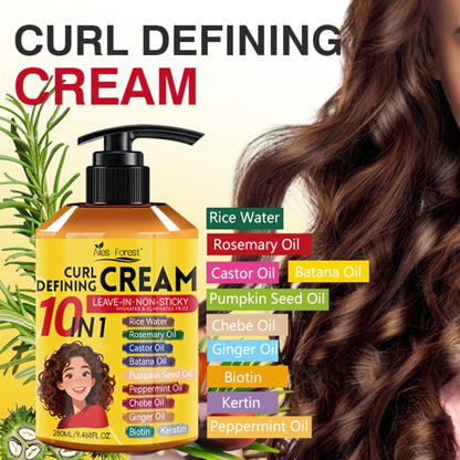 Curl Defining Cream Leave-In Moisturizing Styling Cream 10-in-1 Anti-Frizz Hydrating Conditioner for Curly Wavy Natural Hair Unisex 280ml