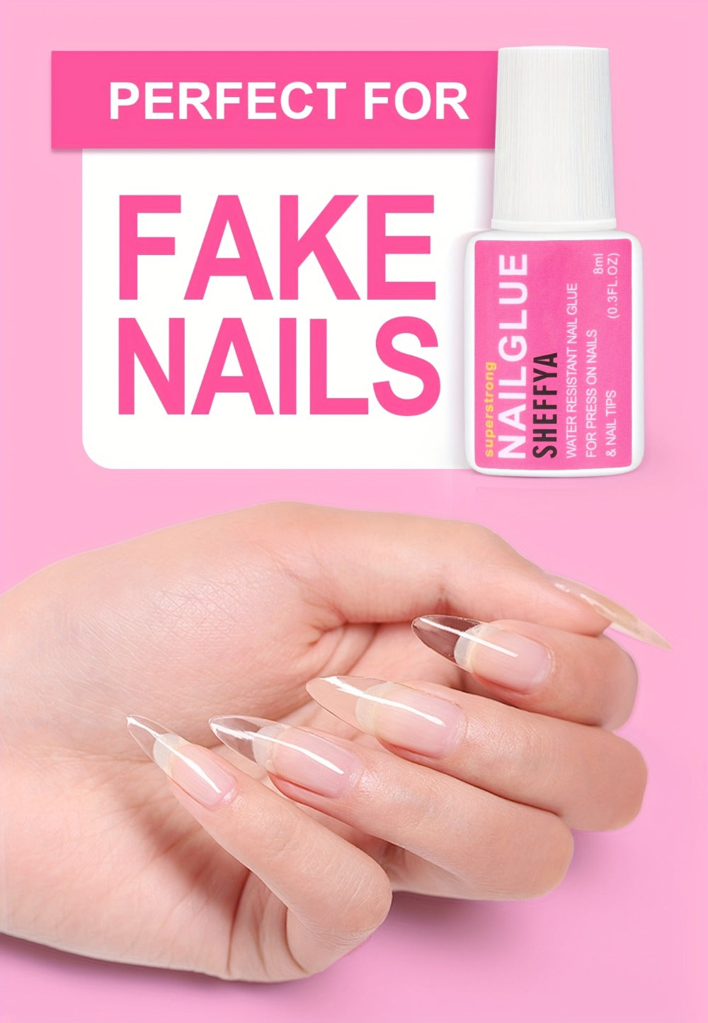 SHEFFYASuper Strong Nail Glue for Press On Nails, Nail Tips & Acrylic Nails (0.27oz) Brush On Glue for Press Ons, Tips & Acrylics - Long Lasting, Maximum Strength, Mess-Free Application