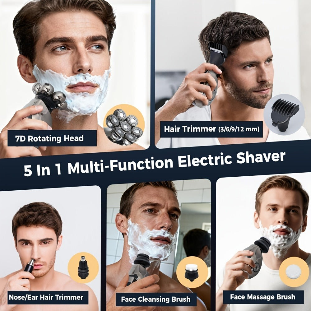 6/7-blade Men'S Shaver. Blade Head Sold Separately. Wet/dry Rotary Shaver With LED Digital Display. IPX5 Rating. Multi-function Electric Head Shaving Kit. Beard And Nose Hair Trimmer, Ideal Holiday Gift.