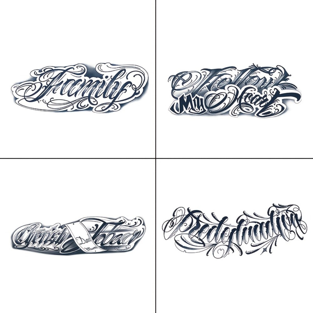 4 Herbal Tattoo Stickers, Including 4 English Elements, Lasting 7-15 Days, Waterproof And Friction Resistant, Realistic Effect, Suitable for People Who Are Afraid of And Do Not Want to Tattoo