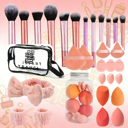 Makeup Brush Set 41/47PCS Professional - Face Eyeshadow Blending Kit with Ultra-Soft Concealer Contour Brushes & Sponges - Retractable Travel Brushes for Flawless Application Wet or Dry All Skin Types
