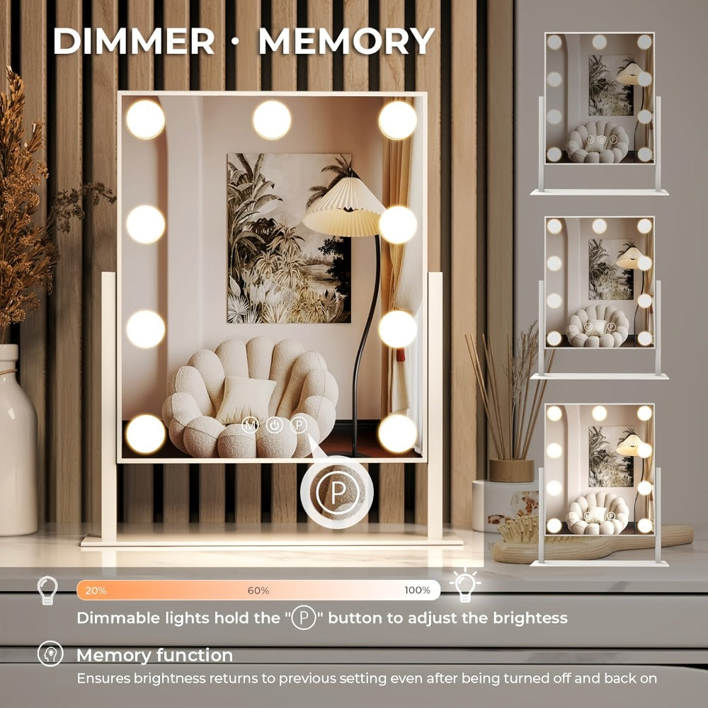 9-Light Magnetic Makeup Mirror with 5X Magnifying Lens - Smart Touch Control, 3 Lighting Modes (Daylight/Warm /Cool), 360° Rotating Vanity Mirror Suitable for Women' Birthday/Holiday Gift, Hollywood Lighting Mirror