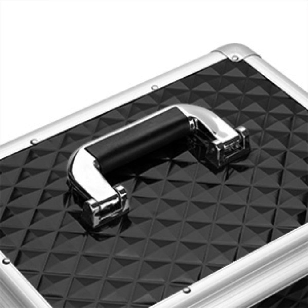 OmySalon Aluminum Rolling Makeup Train Case, Portable Makeup Organizer Suitcase, Cosmetic Storage Box, Travel Beauty Luggage Trolley Lockable W/4 Removable Wheels & 2 Sliding Drawers, Valentines Day Gift for Her (Black), Valentine's Day And Other Festival