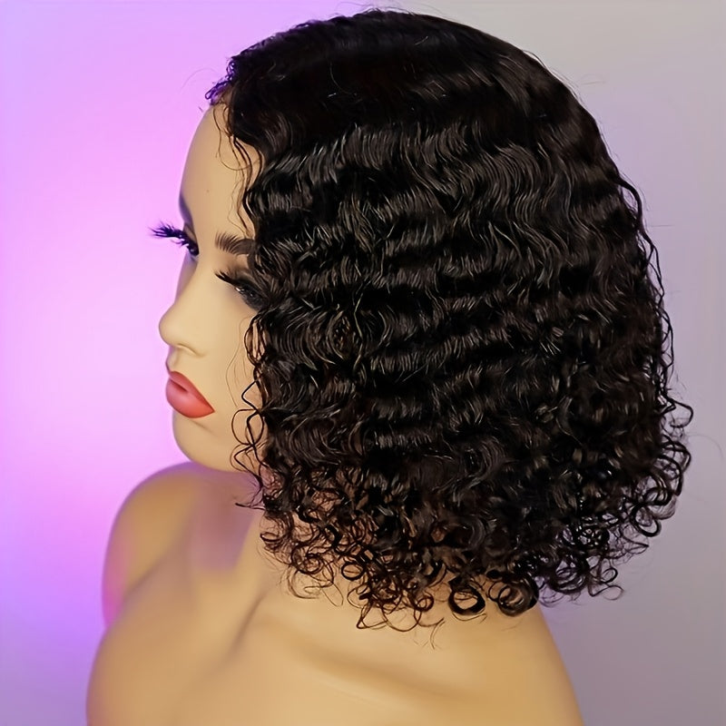 Lace Front Hair Wig Curly Wig Deep Wave Short Bob Wigs Lace Front Hair Wigs for Women Deep Curly Pre Plucked Hair Brazilian Virgin for Daily Decorative Wig Cosplay Prop Black