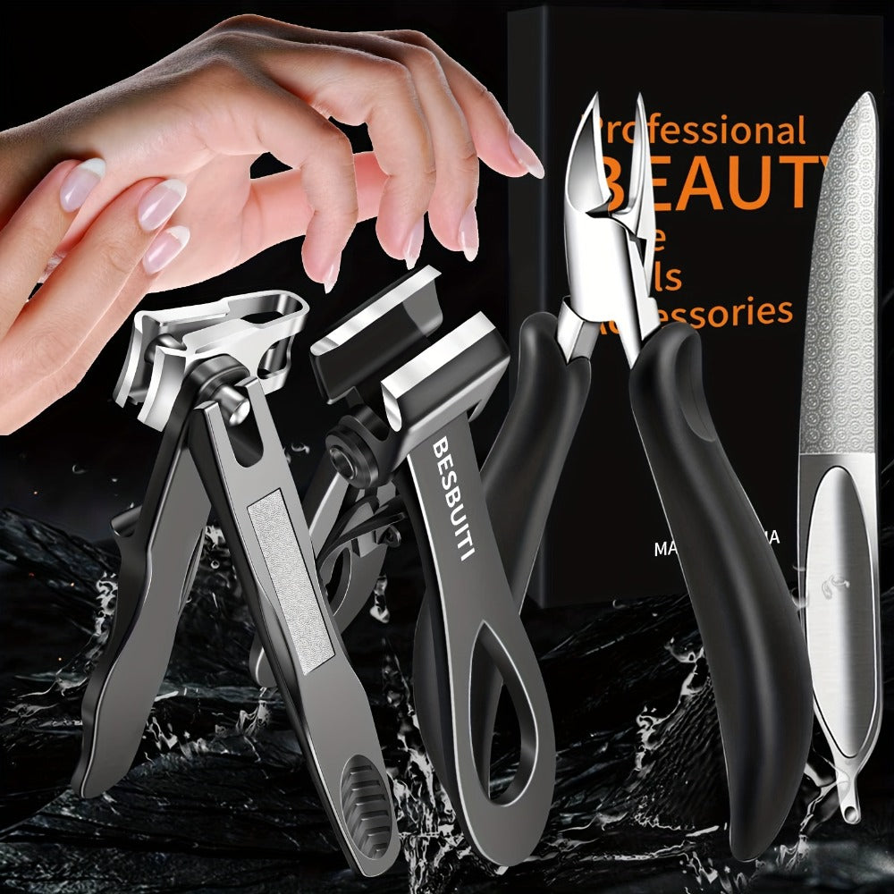 Set of Nail Clippers, Designed for Seniors with Thick Toenails, Featuring Clippers for Thick Nails, a Wide Jaw Straight Nail Clipper, a Heavy-Duty Ingrown Toenail Clipper, an Angled Nail Clipper, And a Nail File, Suitable for Both Men And Women