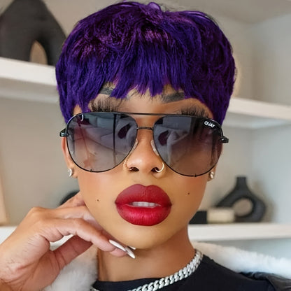 Short Pixie Cut Wig with Bangs Wavy Synthetic Hair for Women 8 Colors Blonde Purple Blue Redhead Low Maintenance Festival Halloween Party Daily Wear 4 Inch