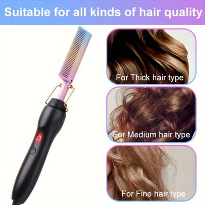 Electric Hot Comb Heated Beard Straightener Brush - Fast Heating Anti-Scald Hair Straightening Comb for Men Women - Portable Dual-Use Styling Tool for Natural Black Hair & Wigs