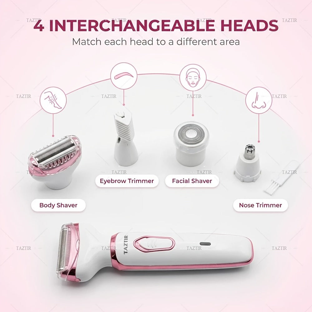 Electric Razor for Women, 4-in-1 Rechargeable Grooming Kit | Limited Luxury Set | Ultimate Shaving Care Gift, Lady Electric Shaver for Face, Nose, Legs And Underarm, Bikini Trimmer for Women Wet & Dry Painless, Hair Razor Rechargeable & Portable