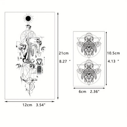 Temporary Tattoos for Men Women 48pcs Realistic Fake Tattoo Stickers Skull Snake Black Body Arm Designs Long Lasting Waterproof Non-Toxic GLARYYEARS 12 Large 36 Small