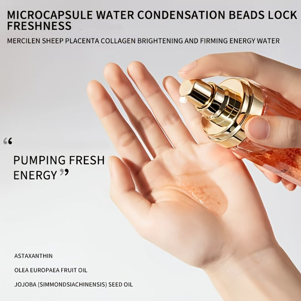 MERCILEN Sheep placenta Collagen Moisturizing Essence Water 3.38oz with collagen niacinamide hyaluronic acid - Brightens, Evens Light Beige Makes Light Beige Look Younger Suitable for All Light Beige Types Sleek Bottle Design skincare