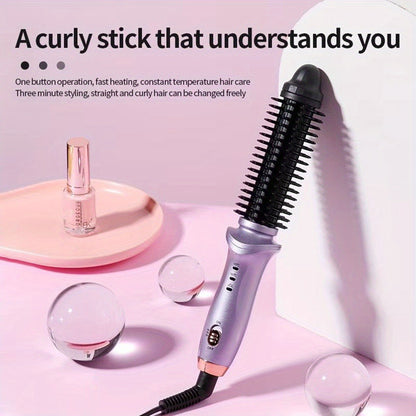 Heated Curling Brush Ceramic Curling Iron Volumizing Round Brush 2-in-1 Straightener Curler Thermal Comb Design Travel-Friendly USB Hair Styler for Women