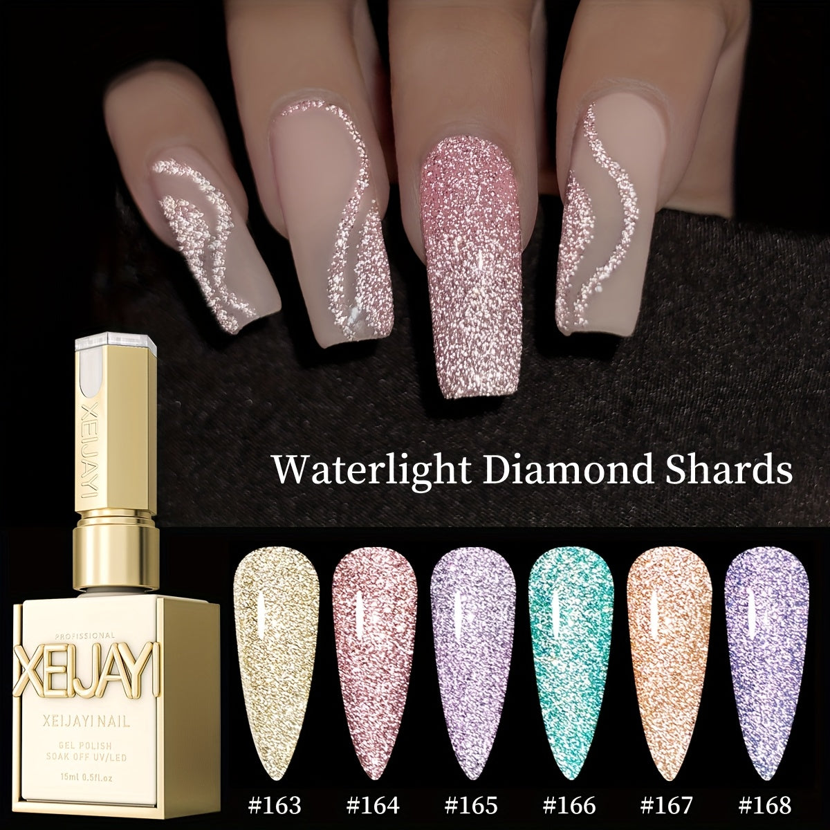 XEIJAYI Sparkling Diamond Gel Nail Polish Set - 6 Colors, Glittery & Shiny End, Long-Lasting Salon-Quality Manicure, No Alcohol, Perfect for Stylish Nail Art Designs, Nail Art Accessorie