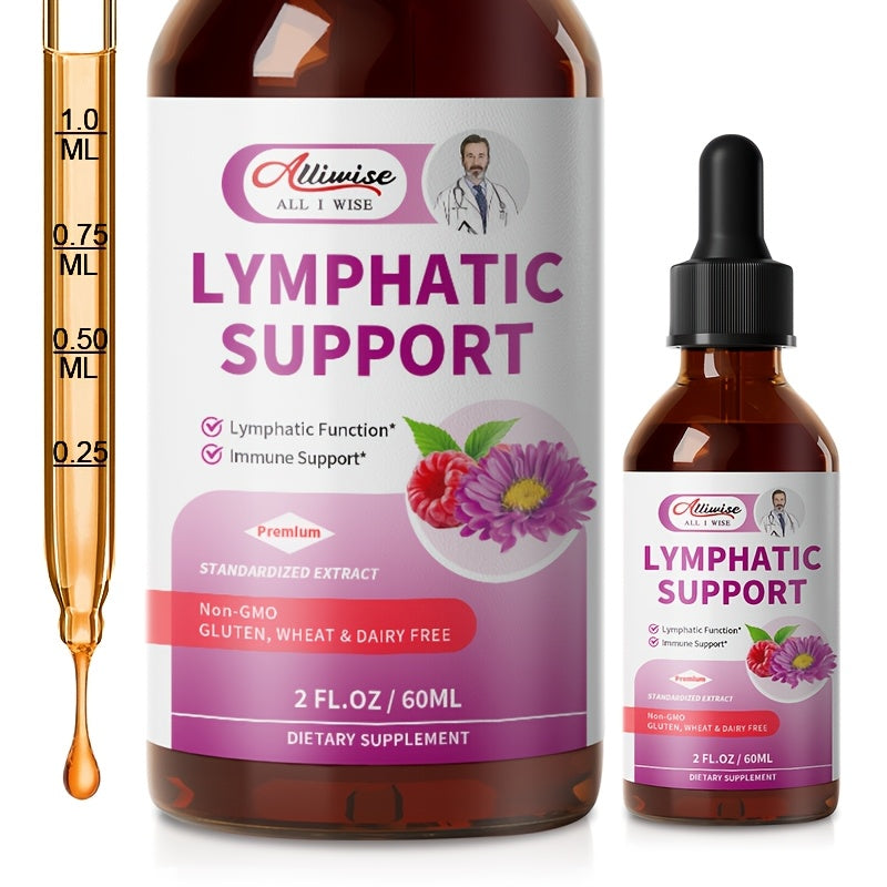 Alliwise 11-in-1 Lymphatic Health Drops, Added Natural Herbal Echinacea, European Elderberry, Yarrow, Astragalus, Plantain, Verbena, Cleavers, Thyme Leaf, Burdock Root, Dandelion, Red Clover Extract, Supports Lymphatic Health - 2.03oz