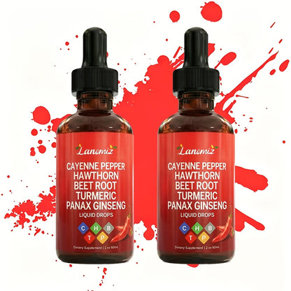 Cayenne Pepper Supplement Liquid Drops 2fl oz - All-in-One Formula with Beet Root Turmeric Hawthorn Ginseng & Ceylon Cinnamon - Daily Health Drops Allergy-Friendly Unisex