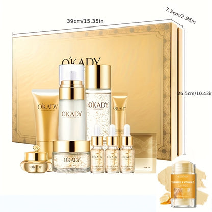 24K Gold Luxury Skincare Set 10-Piece with Mud Mask Stick - Day & Night Moisturizing Firming Care for All Skin Types Hypoallergenic Holiday Gift Set