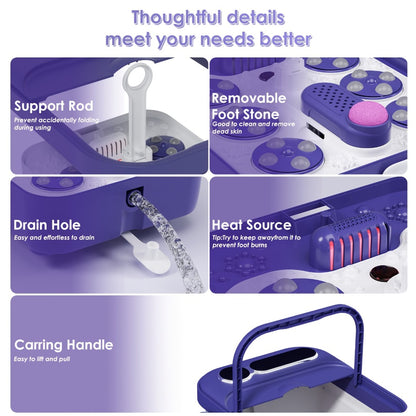 Foot Spa Massager Collapsible with Heater & Temperature Control - Foot Bath Bowl with Bubbles, 6 Massage Rollers, Vibration & Red Light Therapy, Auto Massage Option