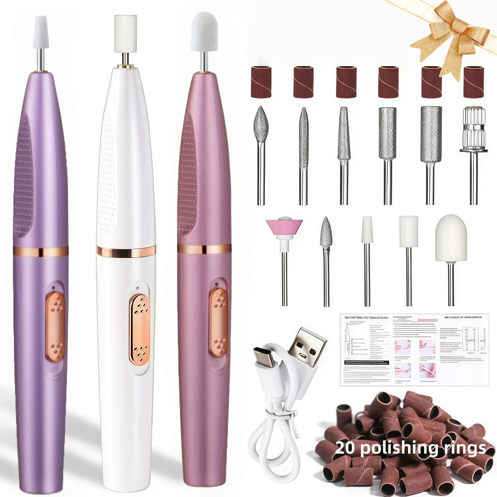 Electric Nail Drill Kit 20000 RPM Variable Speed with 11 Interchangeable Bits Portable Nail Grinder for Acrylic Gel Nails Pedicure Polishing Removal Salon Home Use