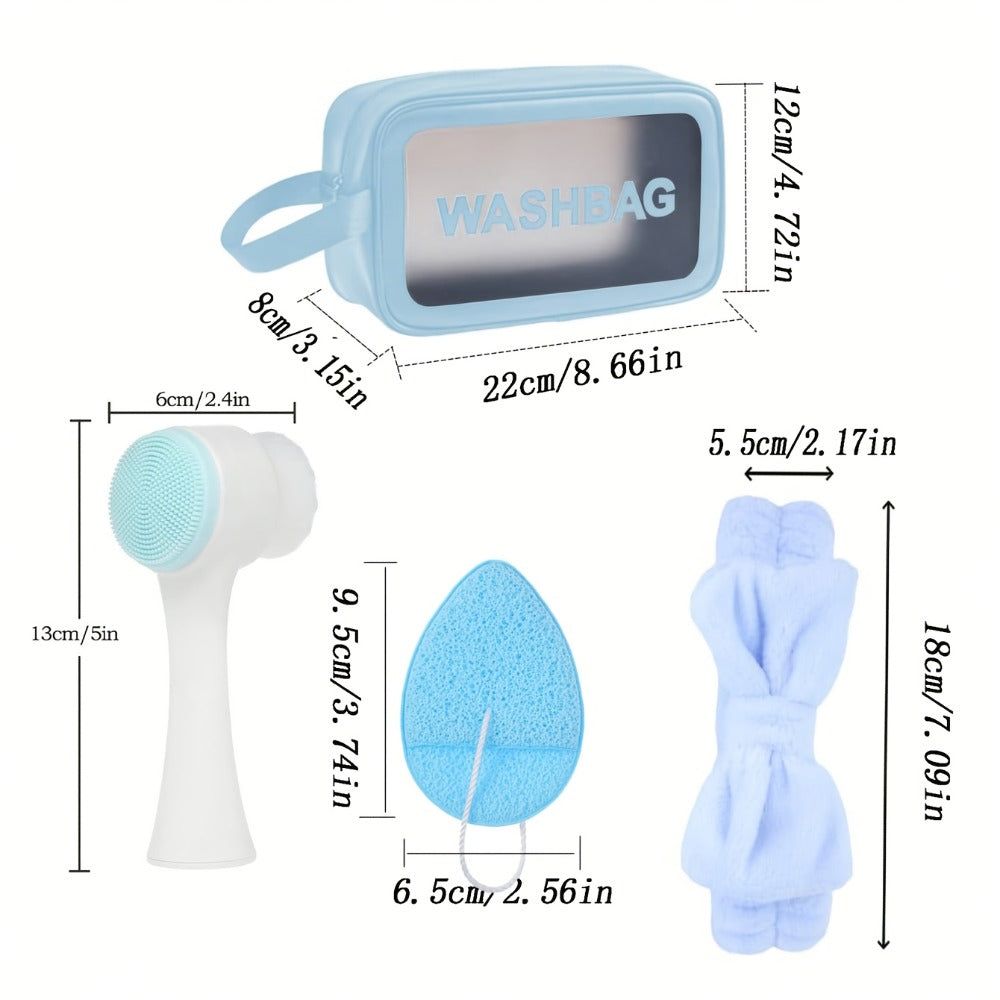 7pcs Facial Cleansing Set, Deep Cleansing Beauty SpaMask Brush Set, Soft Velvet Headband, Hair Tie Set, GentleScrub Brush, Detailing Facial Brush, Portable SkinCare Tool with Wash Bag for Women