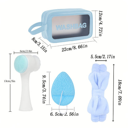 Facial Cleansing Set 7pcs — Deep Cleansing Spa Mask Brush Kit with Velvet Headband, Scrub Brush, Detailing Brush & Wash Bag, Portable Skincare Tool for Women