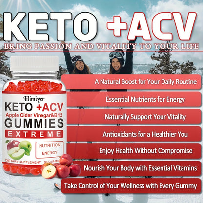 Keto ACV Gummies with Apple Cider Vinegar Vitamin B12 B6 for Women Men – Supports Weight Management Gut Health Glowing Skin Focus Antioxidant Defense Daily Wellness Supplement