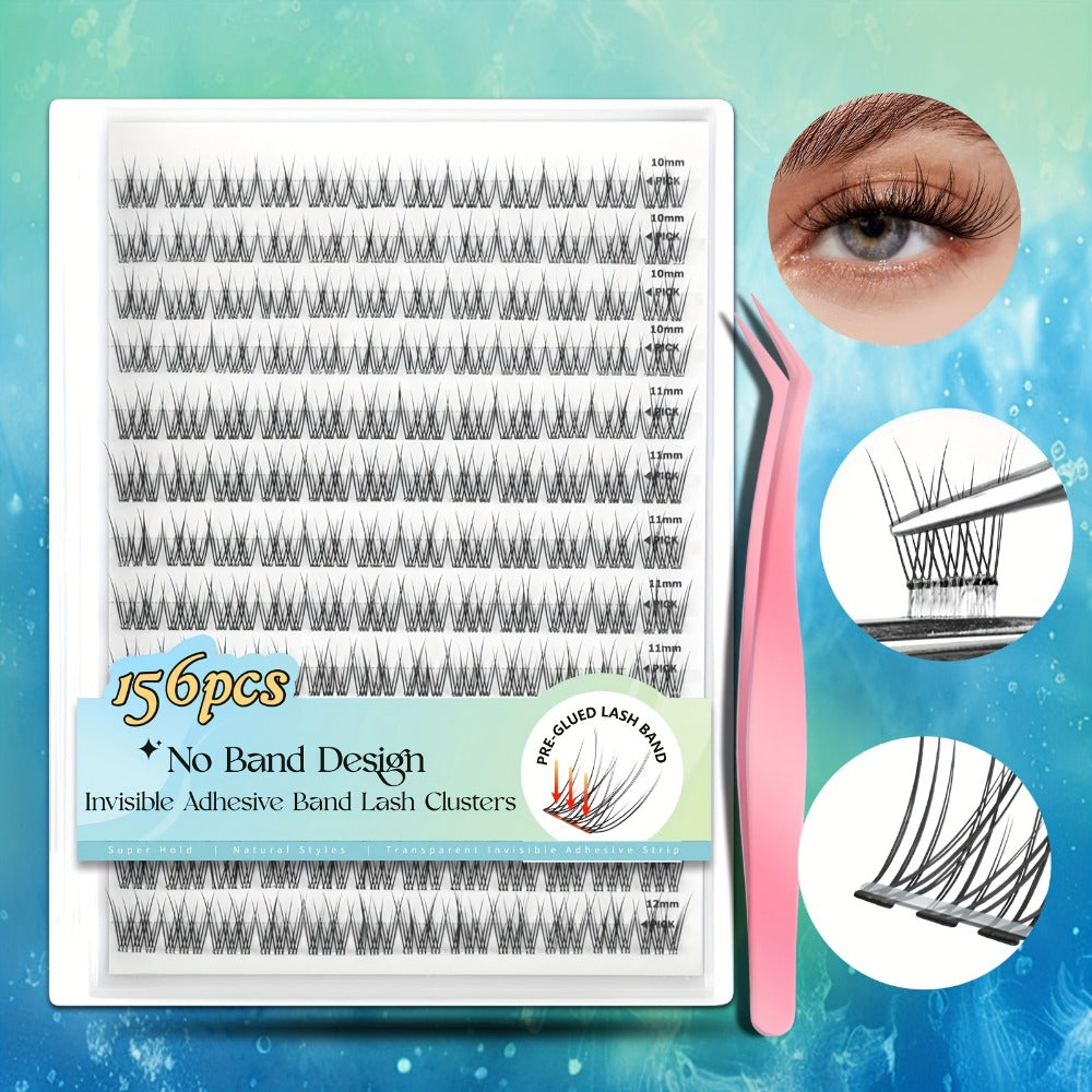 Self Adhesive Lash Clusters No Glue Needed, Lightweight Lashes Clusters Kit, Pre Glued Wispy Cluster Lashes Natural Volume Press On Lashes with 2 Tweezers, Reusable Eyelashes, Beginner Friendly Casual Attire Lashes Fluffy Individual Cluster Eyelashes