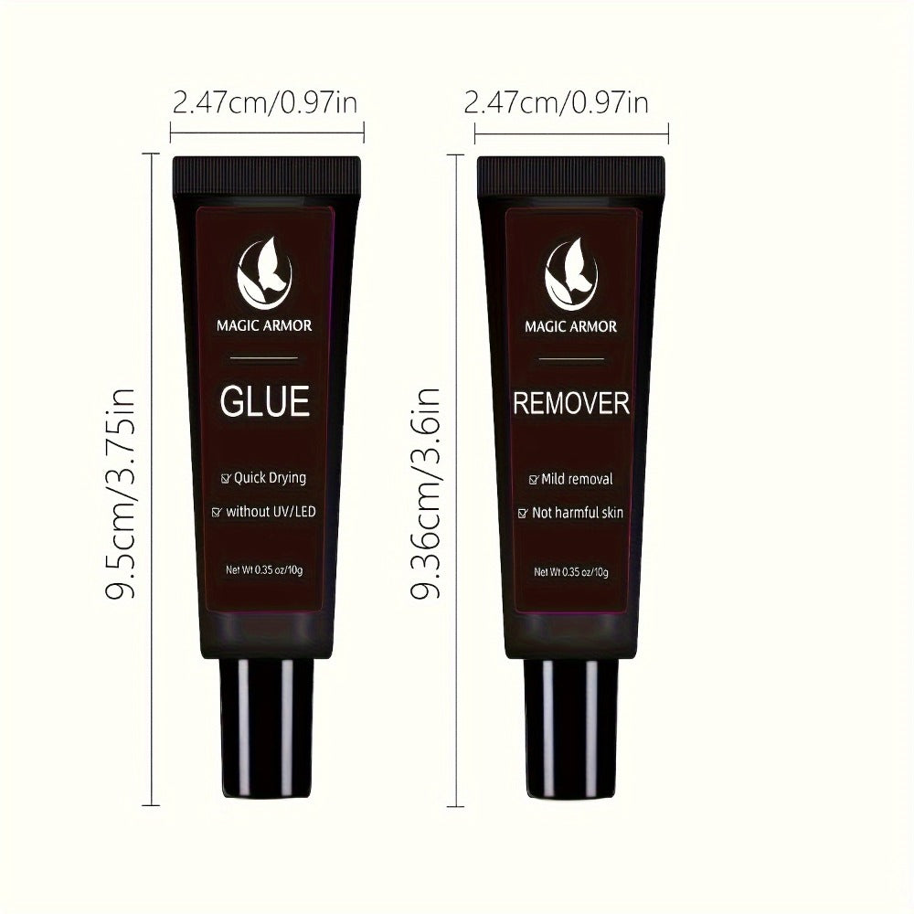 Nail Glue with Glue Remover Kit, Super Strong Nail Glue 10g, Suitable for Acrylic Nail Pressing, 10g Glue Can Remove False Nails, Strong Glue Remover, Nail Polish Nail Polish