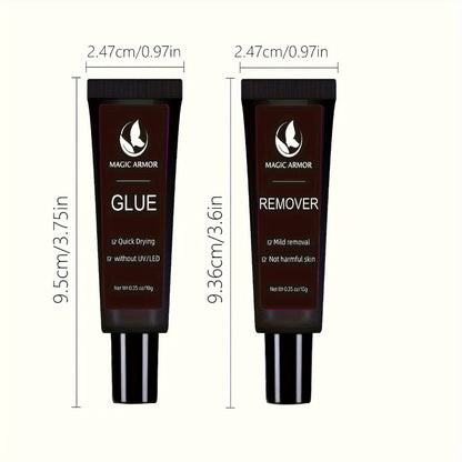 Nail Glue with Remover Kit Super Strong Press On Nail Adhesive 10g for Acrylic False Nails Clear Drying Long Lasting Hold Nail Glue and Remover Set for Nail Art