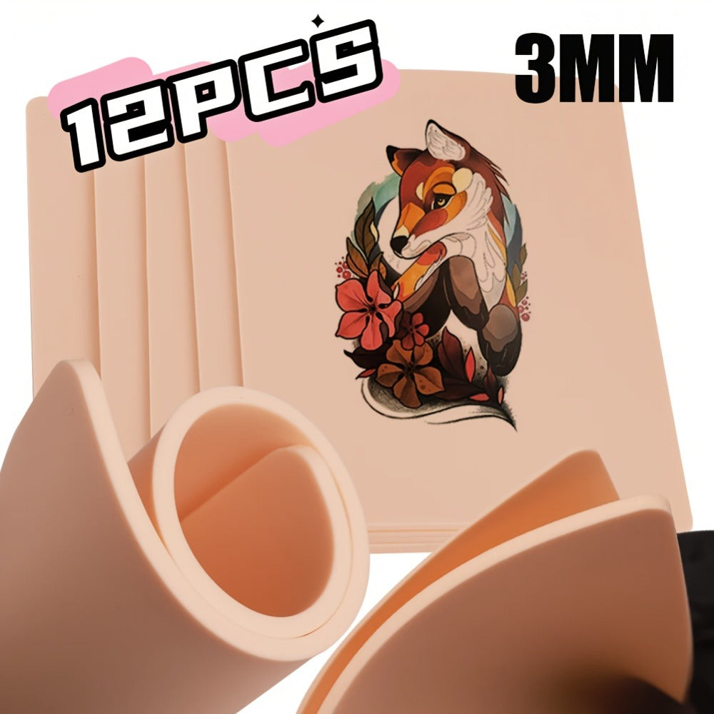 Tattoo Practice Skin 3mm Thick Fake Skin Double-Sided Blank - Silicone Tattoo Training Skin for Beginners & Artists Line Work Shading Eyebrow Eyeliner Practice