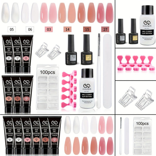 Poly Nail Gel Kit 6 Colors Clear Pink White — Hard Builder Gel for Nail Extensions Thickening & Strengthening Brittle Thin Nails French Manicure Soak-Off UV LED Long-Lasting Salon & Home Use