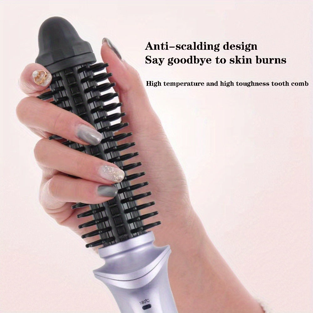 Heated Curling Brush with a Thermal Design, Comb, Ceramic Curling Iron, Volumizing Round Brush, And a Travel-Friendly Hair Curler
