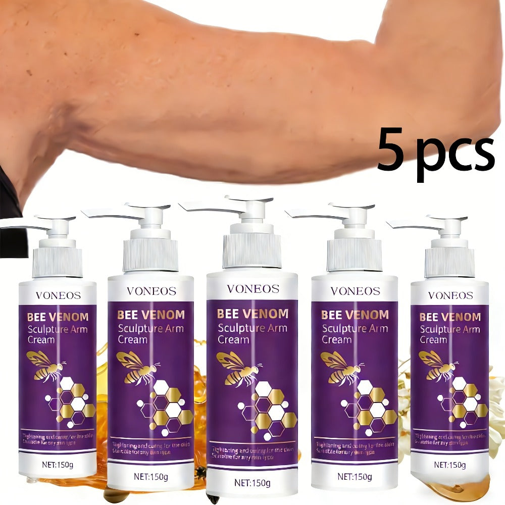 5pcs Tightening Bee Venom Shaping Arm Cream, Moisturizing And Firming, Suitable for Firming And Lifting Skin On Arms, Abdomen, Legs, And Buttocks, Improving Skin Sagging, Aging, And Accumulation Appearance, Suitable for All Skin Types (150g/bottle)