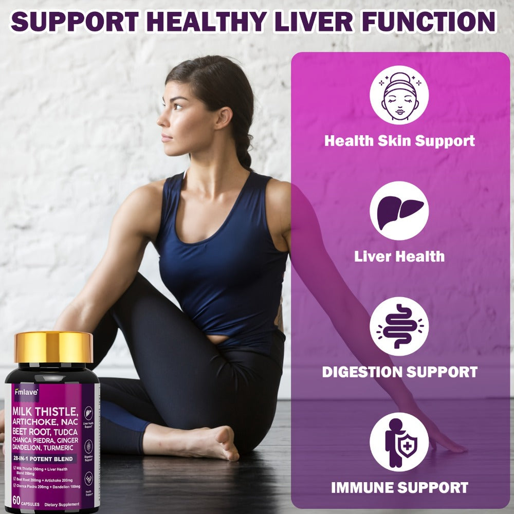 Liver Wellness Supplement - 28-IN-1 Ultimate Herbal Blend for Liver And Digestive Aid - Enhanced Milk Thistle, Dandelion, Turmeric, One Month Supply