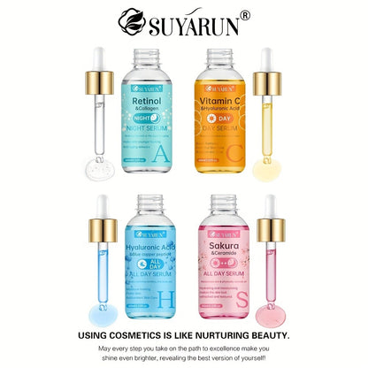 4-Piece Day & Night Serum Set with Vitamin C Retinol Hyaluronic Acid Ceramide - Brightening Firming Deep Hydration Niacinamide Collagen Aloe Unisex