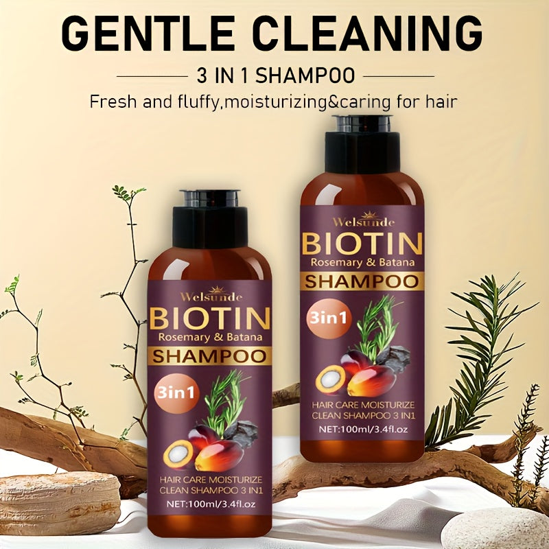 2pcs Biotin & Rosemary Shampoo With Batana Oil 3-in-1 Revitalize Damaged, Deep Moisture, Revitalizes Hair Vitality, Mild Cleaning Formula, Clean And Fresh, Refreshing Summer Hair Care, Hair Care Essentials | Natural Hair Care | Moisturizing Shampoo