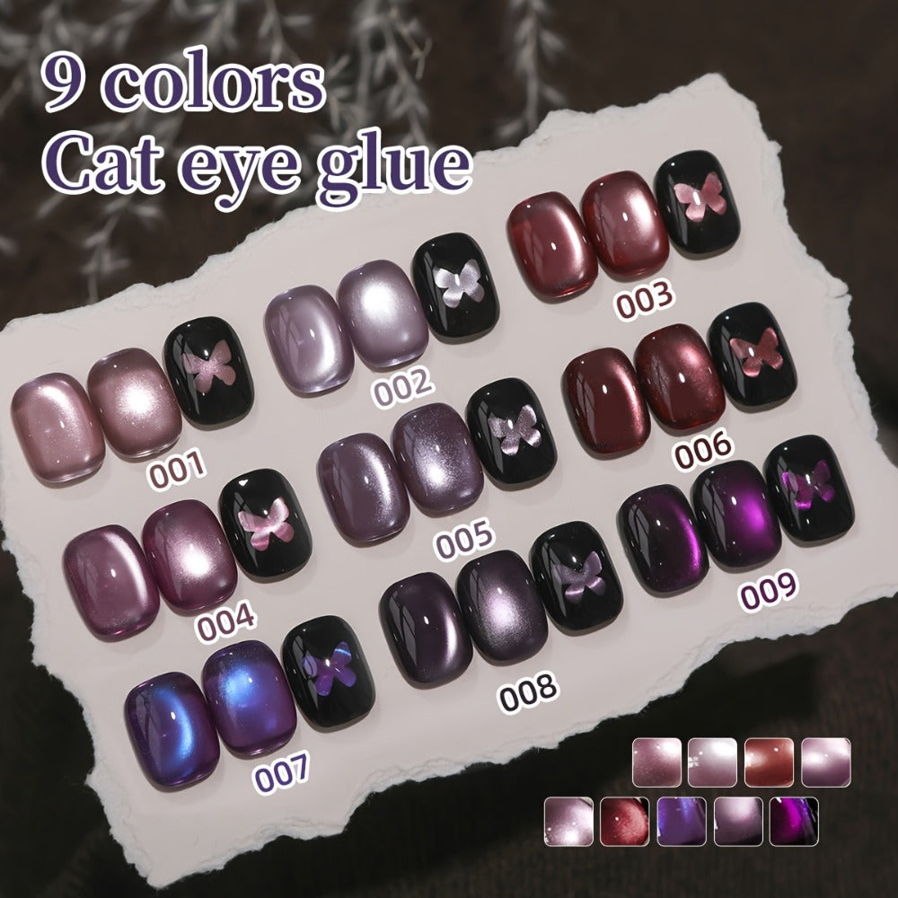 XEIJAYI 9pcs 0.51oz Purple Cat Eye Nail Polish Gel Gel Soak Off Nail Magnetic Gel Polish Nail Art DlY for Salon At Home-No Magnetic Stick Included for