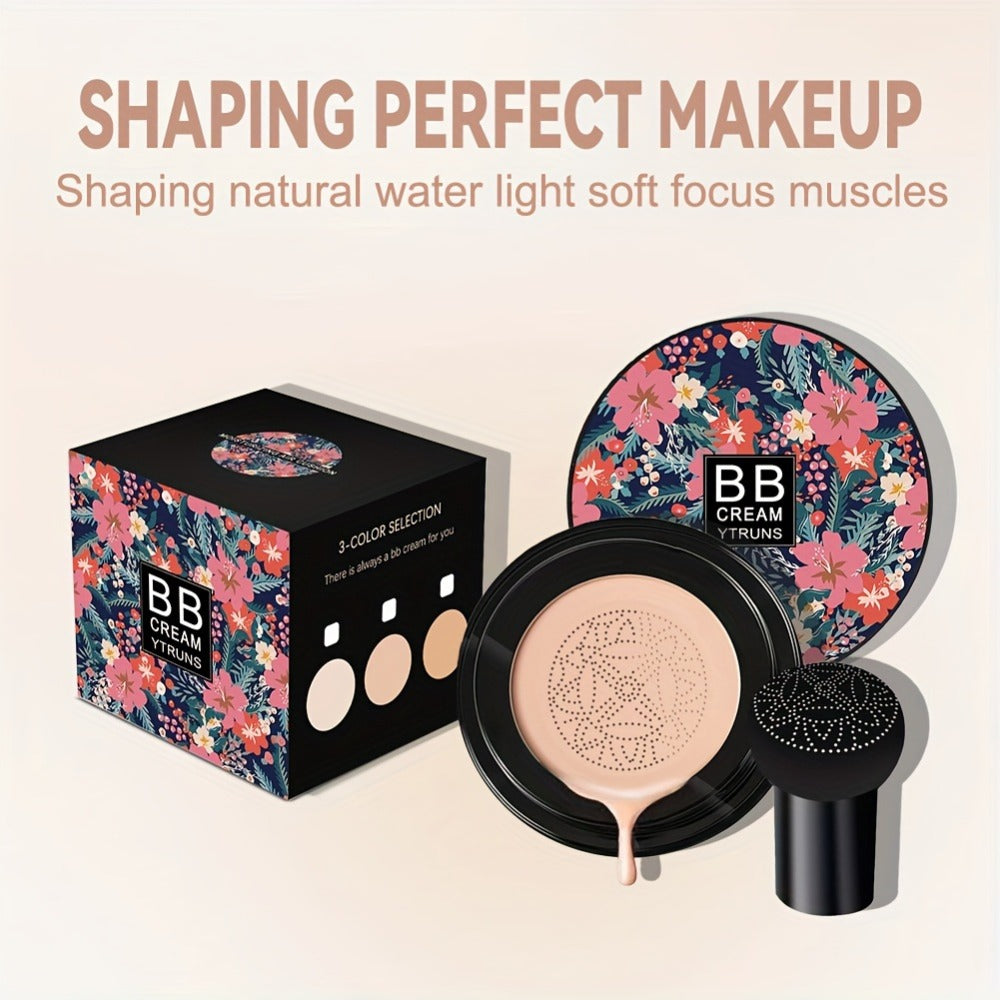 Air Cushion Foundation Full Coverage Moisturizing Lightweight Long-Wear Natural Radiant Finish Mushroom Sponge Applicator for All Skin Types