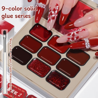 Solid Gel Nail Polish Set 9 Pcs — Gradient Effect, High Saturation Colors, Shiny Gloss Finish | LED Curable Multifunctional Nail Gel | Spring Summer Manicure DIY Kit for Women | Ancola Red Collection
