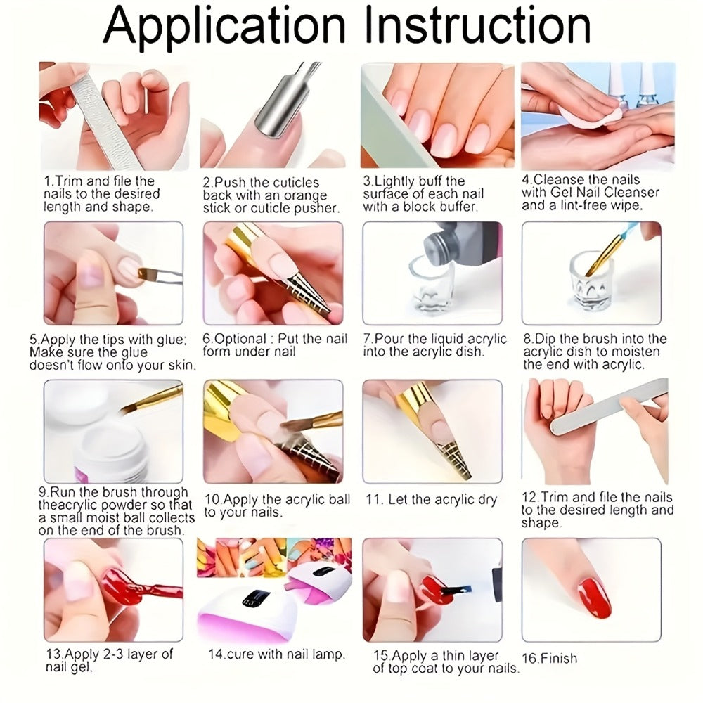 23-in-1 Professional Acrylic Nail Kit Complete with 12 Glitter Colors, White & /Pink Powder - DIY Nail Extensions for Beginners & Pros, Full Nail Set (No Glue/Liquid) - - Manicure System for Women