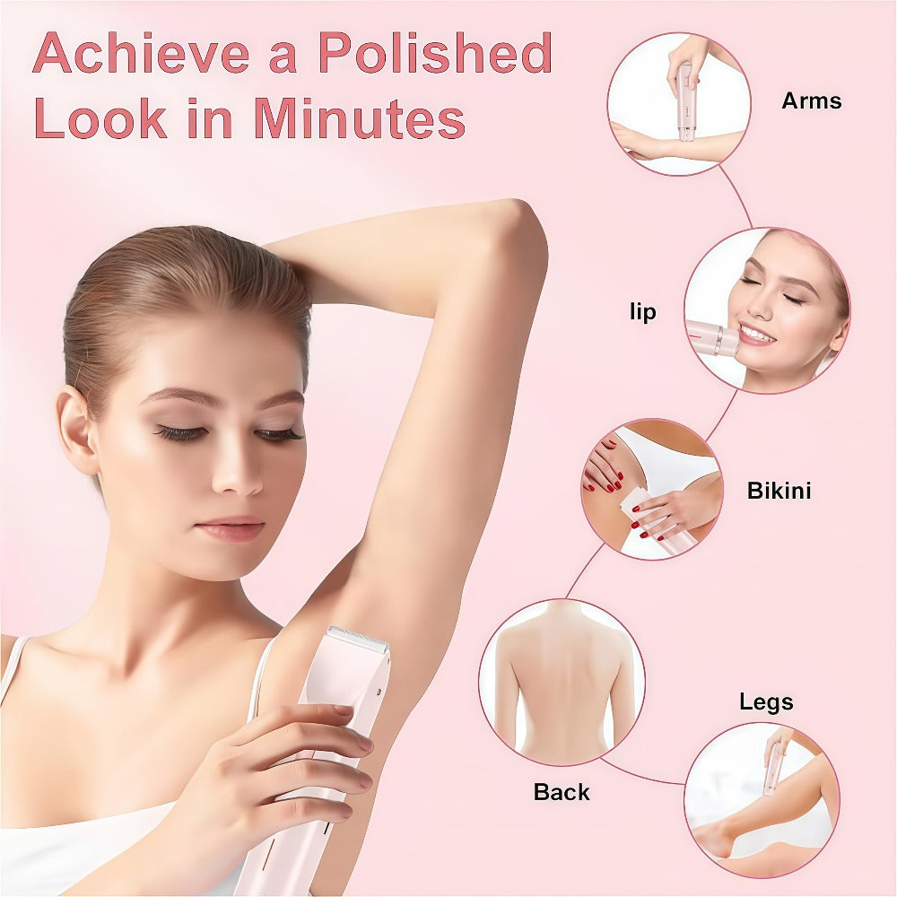 2in 1 Pink Dual Head Bikini Trimmer Women Electric Shaver, IPX7 Waterproof Wet & Dry Use Body Hair Trimmer and Facial Hair Remover for Bikini Underarm Leg Arm Body Face