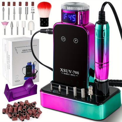 Electric Nail Drill Machine 45000 RPM Cordless Rechargeable Professional Nail File Efile for Acrylic Gel Nails Manicure Pedicure Polishing Shaping Tool Salon Home
