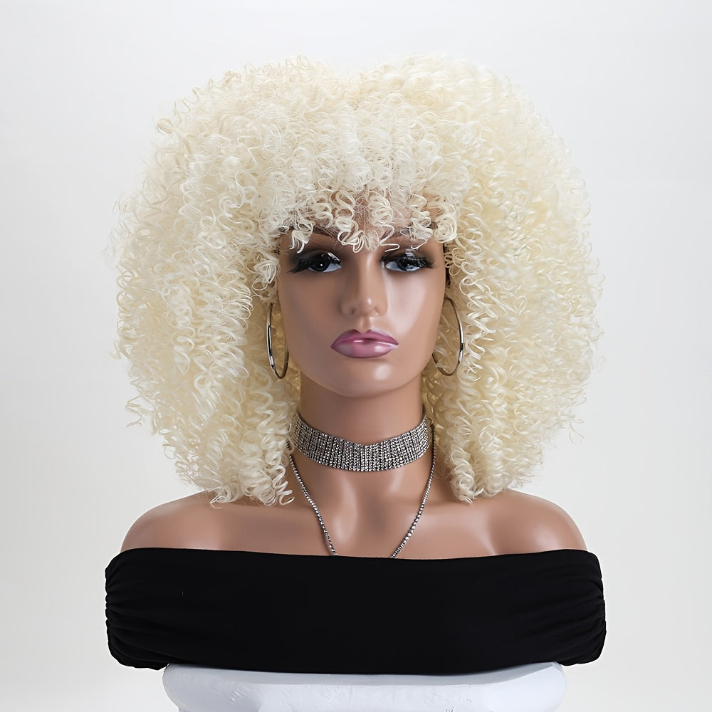 16-inch Short Curly Afro Kinky Curly Red Wig, Women's Fashionable and Elegant Stretchable Net Synthetic Fiber Hair Replacement Wig for Women, Heat-Resistant Fiber Wig Suitable for Daily Wear, Cosplay, Parties, Music Festivals, Weddings, and Balls
