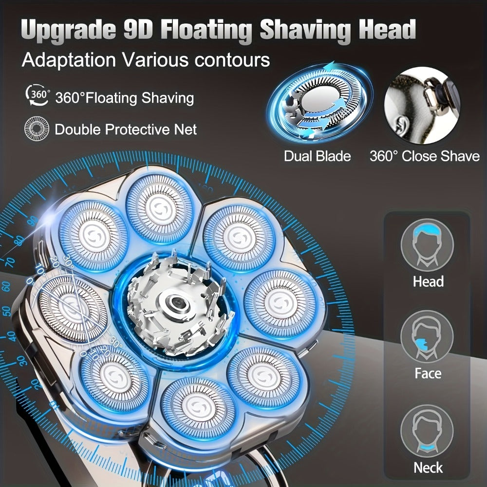 9D Electric Head Shaver for Bald Men, Upgraded 5-In-1 Head Shaver for Bald Men, Grooming Kit Electric Shaver for Men, Cordless Rechargeable Bald Head Razor for Home&Travel Gift Good, Valentine'S Day Gift