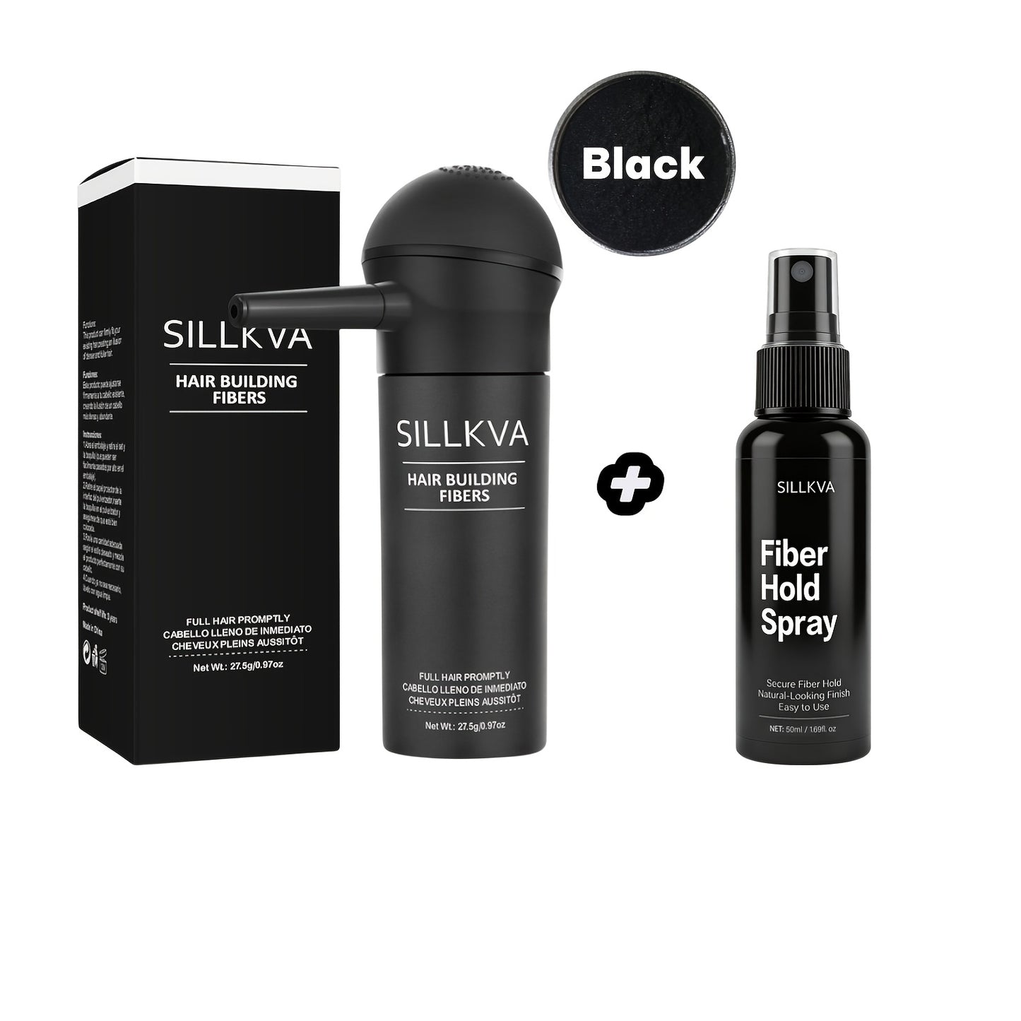 Hair Fibers Spray Applicator Kit — SILLKVA Instant Thickness & Natural Coverage for Thinning Hair & Bald Spots, 7 Shades, Precision Spray, 0.97oz