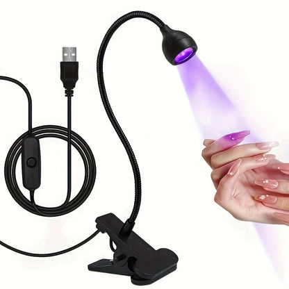 LED Nail Dryer Clip-On Hands-Free Flexible Metal Tube Multi-Color Lighting with 10pc Nail Glue Manicure Pedicure Tool Holiday Birthday Gift White Black