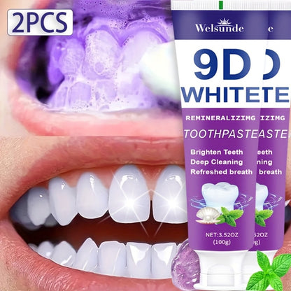Purple Toothpaste 2pcs Hydroxyapatite Deep Cleaning Whitening Brighter Smile Mint Flavor Fresh Breath Gentle on Gums Travel Size 100g European Formula Oral Hygiene Gift Men Women