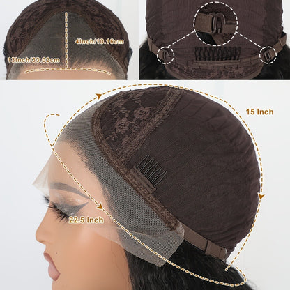 Kinky Straight Wig Lace Front Synthetic 26 Inch Black Yaki Texture HD Lace Glueless Pre Plucked Hairline Heat Resistant 160°C Adjustable Cap for Women Beginner Friendly