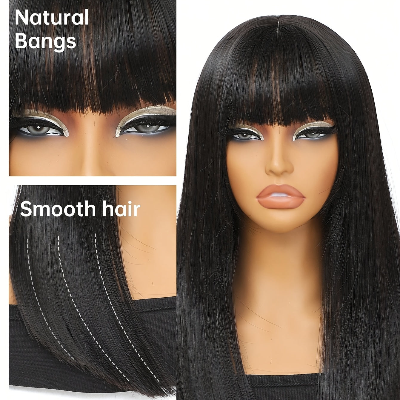 16" Blunt Cut Straight Bob Wig with Bangs - Heat Resistant Synthetic Hair, 180% Density Rose Net Cap, Silky Straight Black Wig for Women & Men, Business, Party & Daily Wear
